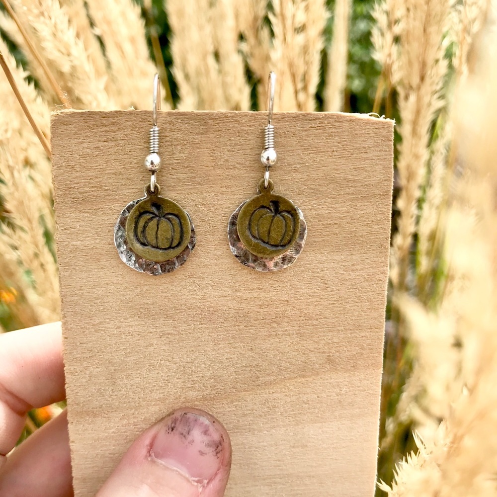 Hand stamped hammered metal earrings